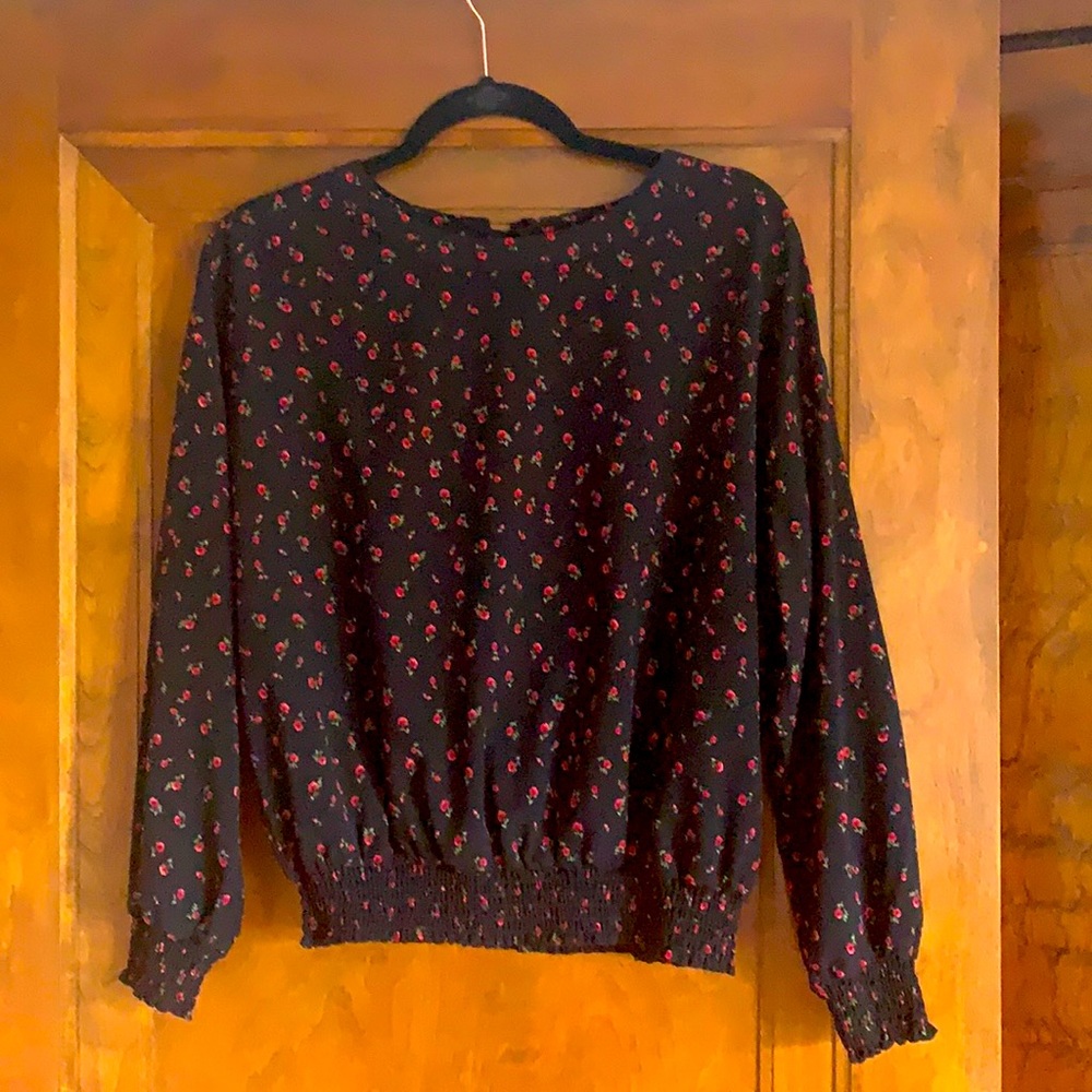 Long Sleeve Smock Waist Blouse